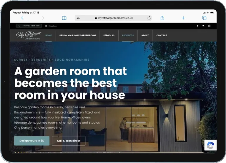 My Retreat Garden Rooms website on a tablet