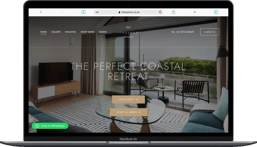 No. 1 Longshore holiday home website on a laptop