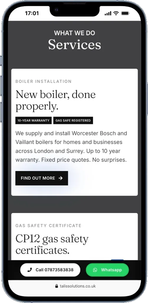 Talis Heating Solutions services on a phone